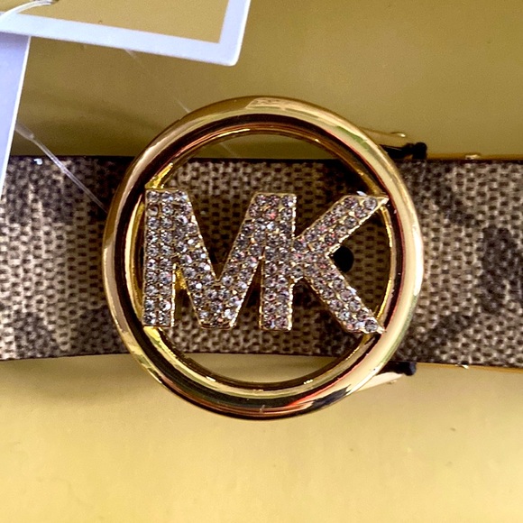 Michael Kors Monogram MK Logo Rhinestone Studded Reversible Belt, L/XL - Picture 3 of 10